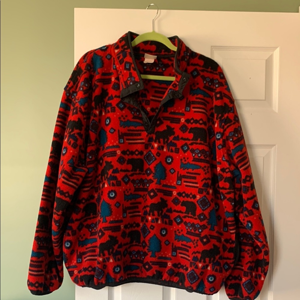 Vintage LL Bean wildlife pattern quarter button fleece